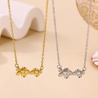 Summer Zircon Flower Collar Pendant Necklace for Women Gold Color Stainless Steel Chain Chic Exquisite Jewelry Gift