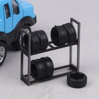 1:64 Scale Tire Rack Display Holder 7pcs Tires Model Car Garage Scene Accessory Repair Shop Tool Set Miniature Prop
