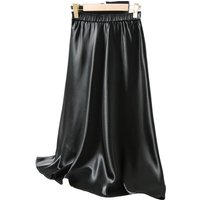 Solid Satin Long Skirts for Women 2026 Spring Summer Casual All-match Big Hem A Line Skirts High Waist Maxi Skirt Female Clothes