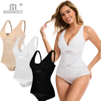 Miss Moly Women's High Stretch Bodysuit Shapewear Bodysuit Sexy Cross Mesh Underwear Tummy Control Slimming Full Body Shaper