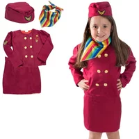 2025 Kids Flight Attendent Cosplay Costumes Girls Stewardess Airline Service Uniforms Halloween Party Performance Clothing Set G