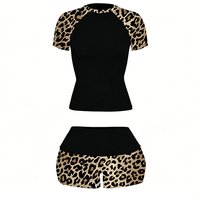 New solid color leopard print patchwork retro cross-border Y2K sexy spicy girl Harajuku casual short sleeved shorts set