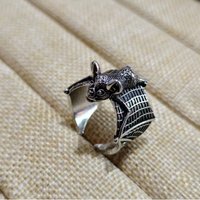 Buyee 925 Sterling Silver Male Big Ring Finger Elegant Bat Open Ring for Men Fashion Animal Punk Rock Fine Jewelry Circle Gift