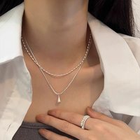New 925 Sterling Silver Double Necklace Simple Charming Women's Pendant Geometric Shape Choker Birthday Gift Exquisite Jewelry