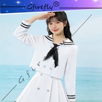 White Preppy Style Navy Collar Cute JK Sailor Suit Top Pleated Skirt Adult Women Daily Party Stage Performance Halloween Outfit
