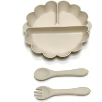 3pcs Silicone dinner plate children eat tableware convenient adsorption on the desktop fruit plate silicone supplement set
