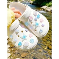 20-Piece Fashionable & Versatile Blue Starfish and Seashell DIY Detachable Shoe Accessories. ABS Garden Shoe Sandal Charms, Outd