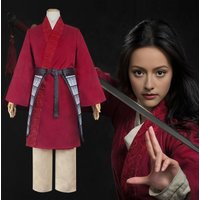 Chinese Movie Character Huamulan Ancient Style Hanfu Princess Superwoman Costume Armor Red Robe Children Adult Role Play Outfits
