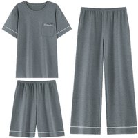 Short Sleeves & Shorts & Long Pant 3Pcs/set Cotton Nightwear for Men Summer Breathable Casual Sleepwear Male Loungewear Hombre