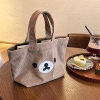 Japanese Rilakkuma Portable Corduroy Bag Large Capacity Versatile Commuter Bag Handheld Storage Bag Girl Makeup Bag Gift