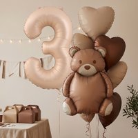 7pcs Milky Number Brown Bear Balloon Heart Aluminum Foil Balloons 0-9 years old Baby Shower Birthday Party Decoration Wedding