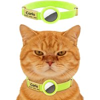 Fluorescent Green Cat Collar Customized Pet ID Puppies Necklace Elastic GPS Tracker Adjustable Kitten Collar with AirTag Holder