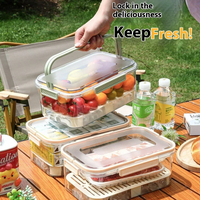 Portable Food Storage Container Large Capacity Airtight Freshness Box with Drain Plate for Outdoor Picnic Camping Use