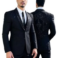 Luxury Beaded Crystals Men Tuxedo Suits 3 Pieces Set Groom Wedding Attire Customized Shawl Lapel Man Prom Blazer Terno Masculino