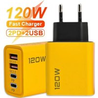 120W USB C Charger Fast Charging 4 Port PD QC3.0 Wall Charger EU US UK Plug for iPhone 15 16 Pro Samsung S24 Xiaomi Quick Charge