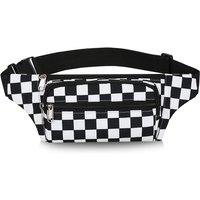 Large Capacity Waterproof Outdoor Sports Waist Bag Men's and Women's Black and White Plaid Mobile Phone Bag Student Waist Bag