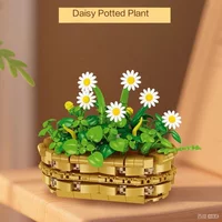 Daisy Potted Plant Bricks Model Bellis Perennis Flower Building Blocks Set Floral Art Decoration Toys Gifts For Kids Adults