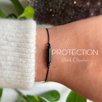 Black Drawstring Bracelet , Obsidian Adjustable Bracelet, Empath Protection Bracelets are for men or women, without card 1pc