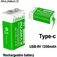 PUJIMAX 9v 1200mAh Akumulator litowo-jonowy o dużej pojemności z kablem USB-C do zabawek, pilotów i aparatów fotograficznych