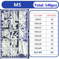 M2 M2.5 M3 M4 M5 White Nylon Screw Nut Washer Set Nylon Plastic Phillips Insulated Countersunk Pan Head Cross Round Screw Bolt