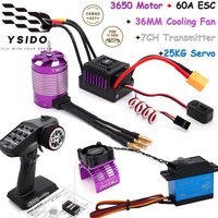 YSIDO 3650 Motor 60A ESC Transmitter 25KG Servo 36MM Fan Brushless Power Combo for 1:8 1:10 WLtoys HSP Tamiya Traxxas GTR RC Car