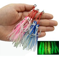 4pcs/lot Luminous Octopus Metal Jig Mate High Carbon Steel Hook With Assist Silicone Ribbon Marine Fishing Double Jigging Hook
