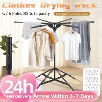 6-Arm Foldable Tripod Clothing Stand with 6 Poles Carbon Steel Standing Adjustable Height Space-Saving Carbon Steel Standing