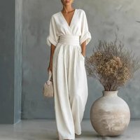 2026 Spring/Summer New Women's Cothing Set - Elegant Style, Waist-Slimming V-Neck, Fashionable Professional One-Piece Pants