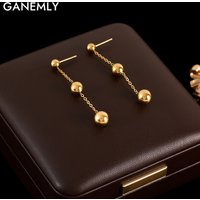 GANEMLY 316L Stainless Steel Bead Dangle Earrings For Women Girl Fashion 18K Gold Plated Ear Drop Waterproof Jewelry Gift Bijoux