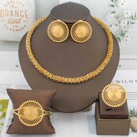 Luxury Gold Color Earrings Chain Hot Sale 45cm Necklace Bracelet Ring Dubai African Fashion Jewelry Set Party Anniversary Gift