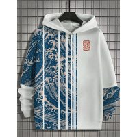 Fun Japanese Harajuku fashion men's hoodie casual y2k hoodie men's autumn and winter sea whale pattern sports hoodie