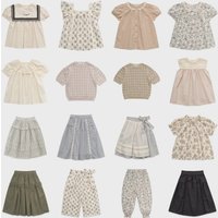 Children's Set 26 LOU Summer Girls' Hand-embroidered Lace-trimmed Floral Print Blouse Skirt Kid Top and Pants