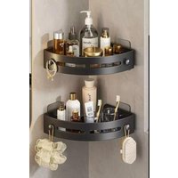 Plastic Black Triangle Shower Caddy,2-Tier Corner Shelves Shower Storage Rack,Drill Free Wall MountShower Organizer(Black-2Pcs)