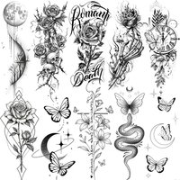 1 Sheet Skull Butterfly Rose Temporary Tattoos For Women Men Hands Foot Neck,Temp Fake Tattoo Stickers Long Lasting Waterproof