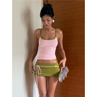 Nibber Daily 2-Piece Set Women Color Blocking Low-Neck Backless Skinny Camisole+Bandage Tassel Skirt Sweet Summer Trend Suit