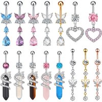 1pc Dragon Butterfly Flower Heart Belly Button Rings Blue Pink Crystals Zircon Dangled Navel Belly Piercing Nombril for Women