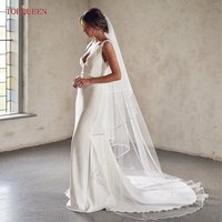 TOPQUEEN V97 Wedding Veil Ribbon Edge Bridal Veil Long Wedding Veil 2-Layer Wedding Accessories Customizable