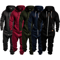 Winter New Men's Hooded Fleece Jumpsuit With Solid Color And Color Blocking Casual Workwear Set For Men