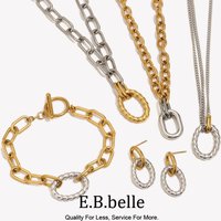 E.B.belle Stainless Steel Two-Tone Chain Jewelry Set 18K Gold Plated Necklaces Bracelet Earrings Fashion Jewelry For Women Gift