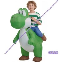 Inflatable Green Dinosaur Cosplay Costume for Air Blow Up Ride-On Air Costume Outfit for Halloween Party Fancy Dress