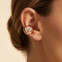 Stainless Steel Wide Clip Earrings Teardrop Zircon Gold Color No Piercing Cartilage Ear Cuff for Women Minimalist Jewelry