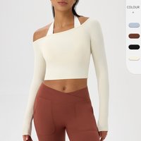 Long Sleeve Yoga T-Shirt for Women, Off Shoulder, Sexy Tight Gym Workout Top, Naked Feeling, Quick Dry Sports Activewear