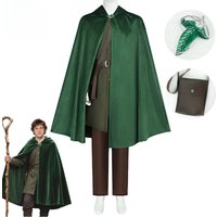Hobbit Cosplay Costume Bilbo Baggins Medieval Cloak Renaissance Cloak Lord of The Rings Halloween Cape Vestment with Brooch Sets