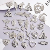 6pcs Waterproof No Fade Punk Accessories DIY Stainless Steel Skull Wings Witch Charms For Jewelry Making Halloween Pendant Bulk