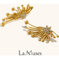 La. Muses Shining Zircon Wings Shaped Stainless Steel Women's Earrings PVD Gold Plated Fashion Jewelry Accessories