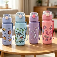 Cute Water Cup Printed with Colorful Cartoon Unicorn, Dinosaur, Airplane & Candy. Exquisite Design, Portable, Leak-Proof