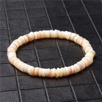 Summer Round Flat Bead Shell Bracelet White Spacer Slice Shell Stretch Bangle Bohemian Beach Party Jewelry Gift For Women Men