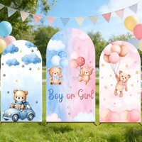 Boy or Girl Gender Reveal Arch Cover Photography Backdrop Teddy Bear Castle Baby Shower Kids Birthday Party Decor Backgrounds