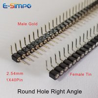 Round Hole 1x2/3-40P 2.54mm Right Angle Single Row RA Pin Header Connector PCB IC Crystal Transistor Female Tin Male Gold Socket