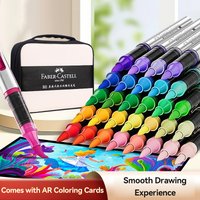 Faber Castell High Coverage Acrylic Paint Markers 120/24 Colors Direct Liquid Brush Tip Acrylic Paint Pens Set with Canvas Bag